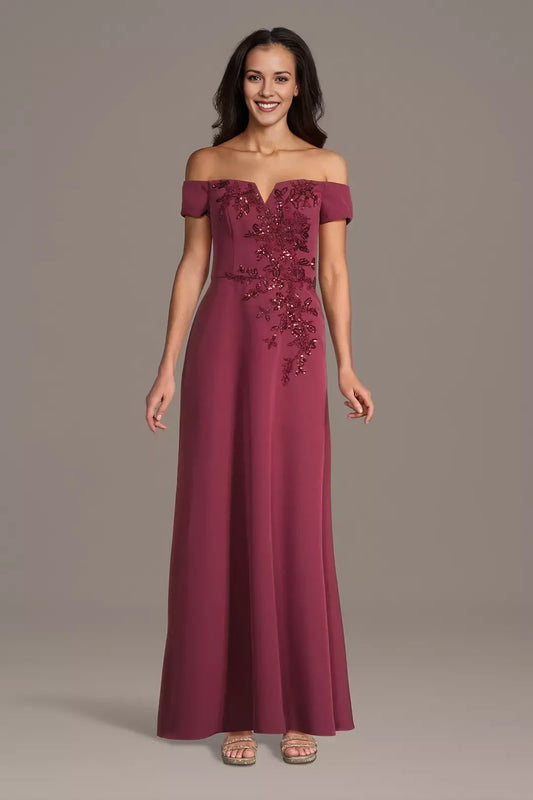 Elegant A-Line Off-Shoulder Crepe Applique Back Zip Ankle-Length Mother of the Bride Dress for women hot sale