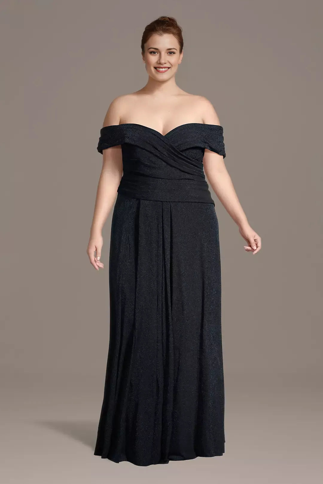 Elegant A-Line Off-Shoulder Sleeveless Bodice Zip-Back Floor-Length Plus Size Mother of the Bride Dress