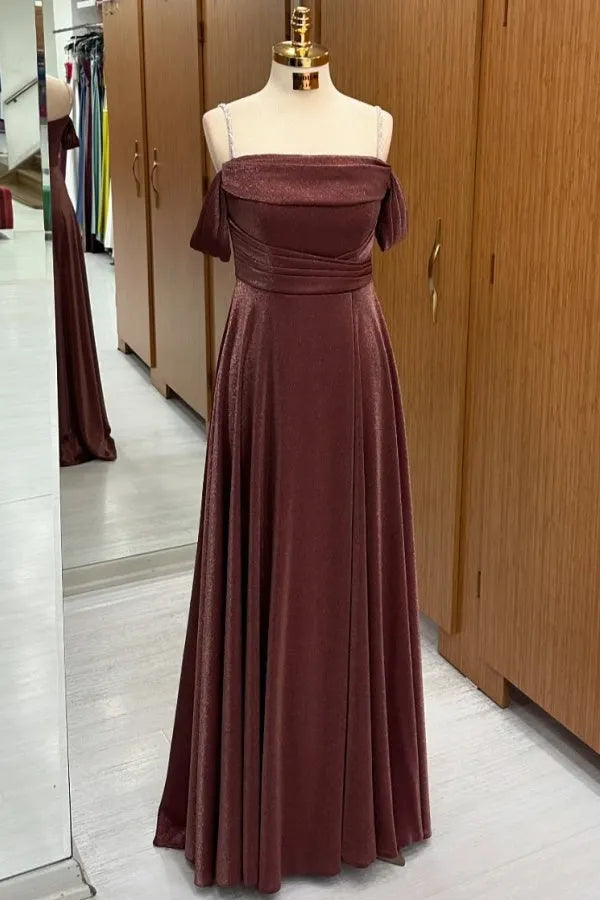Elegant A-Line Off-Shoulder Spaghetti Straps Ruched Lace Up Floor-Length Prom Dress for women Hot Sale