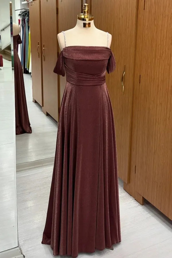 Elegant A-Line Off-Shoulder Spaghetti Straps Ruched Lace Up Floor-Length Prom Dress for women Hot Sale