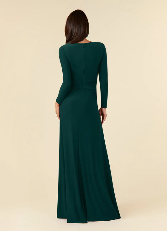 Elegant A-Line Scoop Neck Long Sleeves Back Zip Floor-Length Mother of the Bride Dress for women for sale