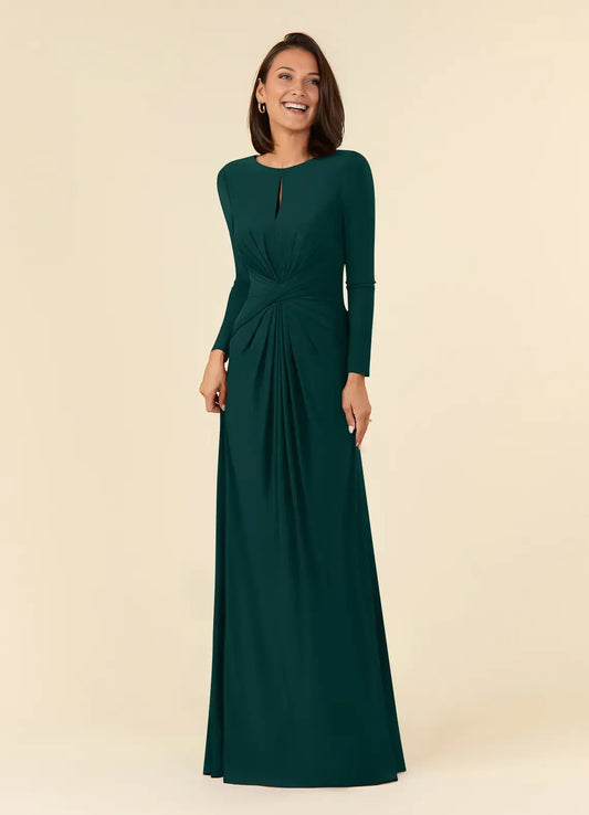 Elegant A-Line Scoop Neck Long Sleeves Back Zip Floor-Length Mother of the Bride Dress for women for sale