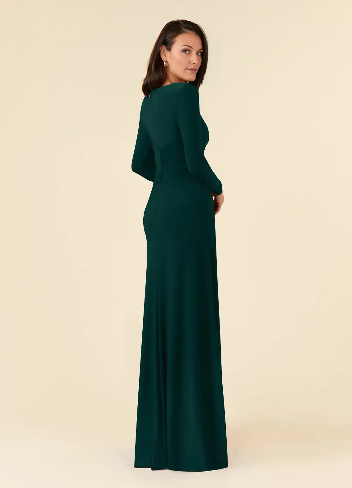 Elegant A-Line Scoop Neck Long Sleeves Back Zip Floor-Length Mother of the Bride Dress for women for sale