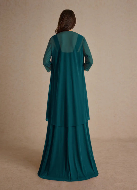 Elegant A-Line Square Neck Three-Quarter Sleeve Back Zip Floor-Length Mother of the Bride Dress women hot sale ﻿