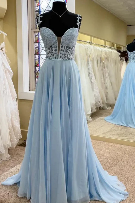 Elegant A-Line Straps V-Neck Pleated Chiffon Long Prom Dress