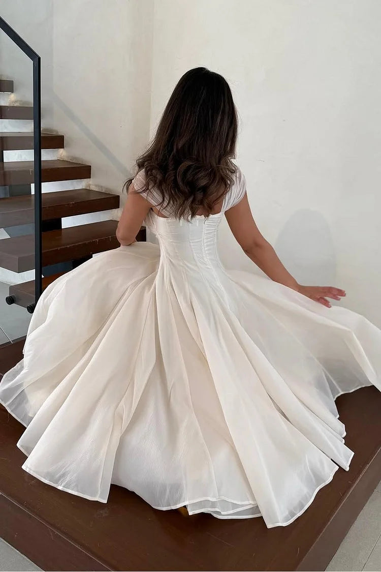 Elegant A-Line Sweetheart Neck Sleeveless Back Zip Pleated Tulle Ankle-Length Prom Dress