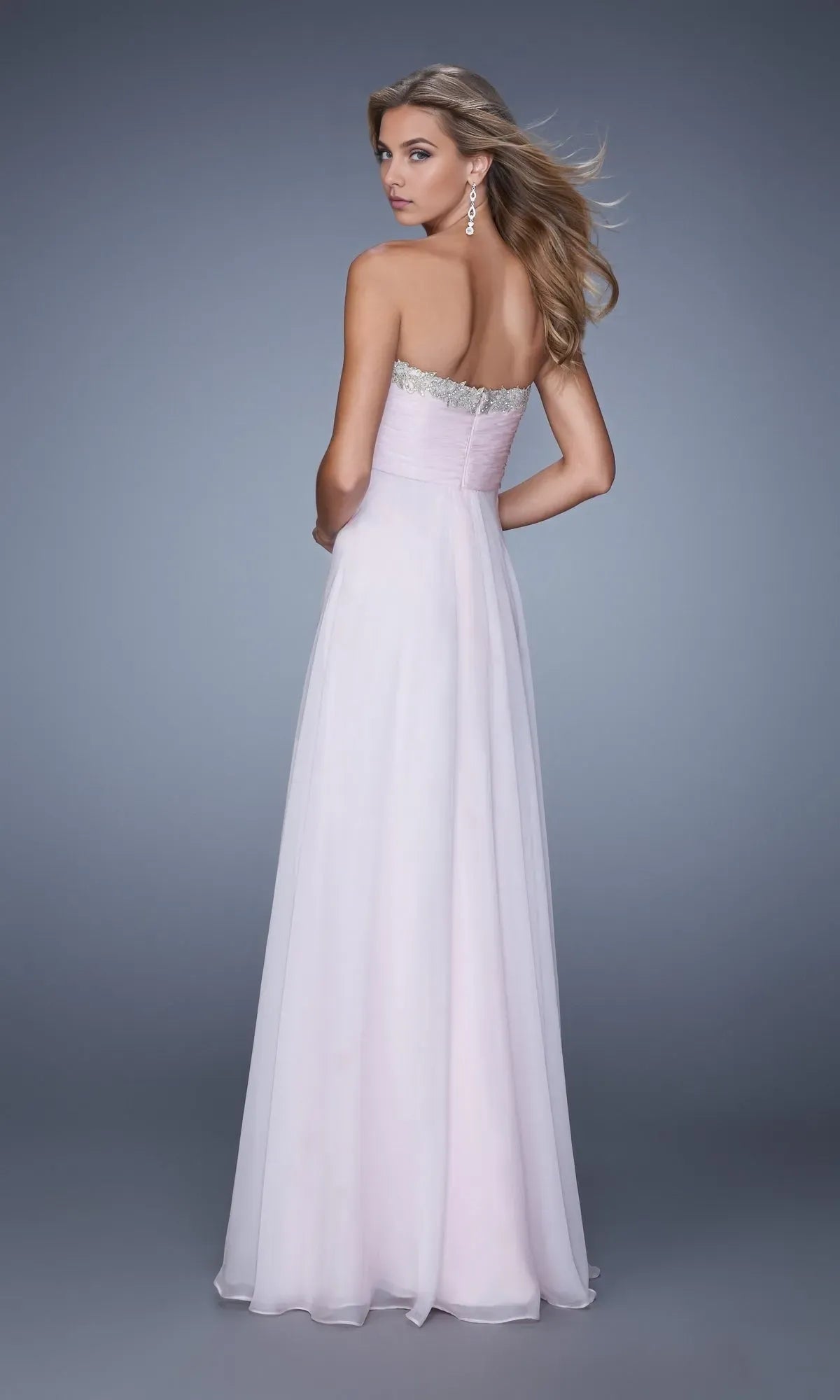 Elegant A-Line Sweetheart Neck Strapless Back Zip Floor-Length Beaded Tiered Ruffle Chiffon  Prom Dress