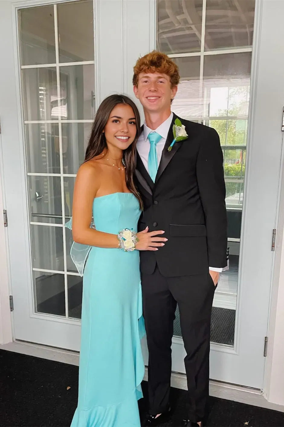 Elegant A-line Square Neck Sleeveless Ruffled Bow -Back Lace-up Floor-Length Prom Dress with Slit Hot Sale