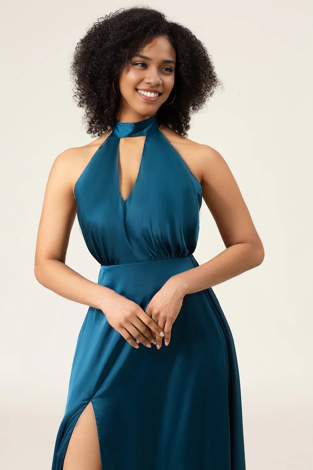 Elegant A-line backless and floor slit bridesmaid dress