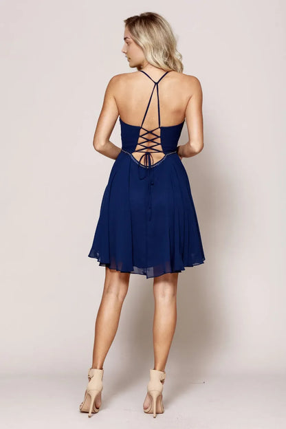 Elegant A-line chiffon V-Neck Sleeveless Lace Up Short Homecoming Dress for mother of the bride hot sale