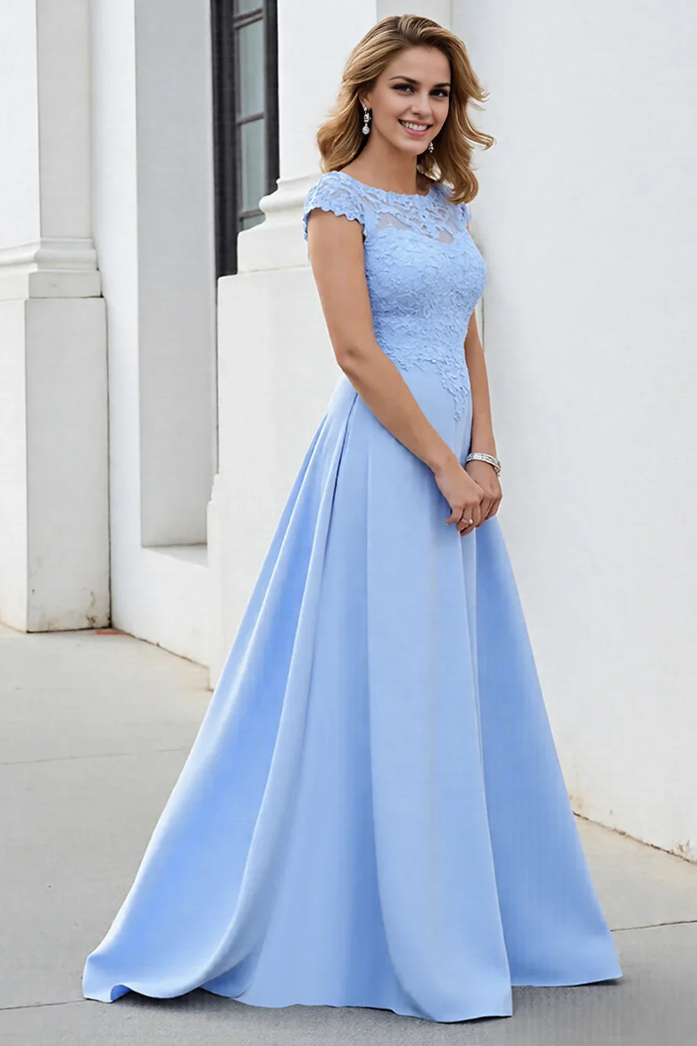 Elegant A-line decal waist cinching slim fit bridal mother dress