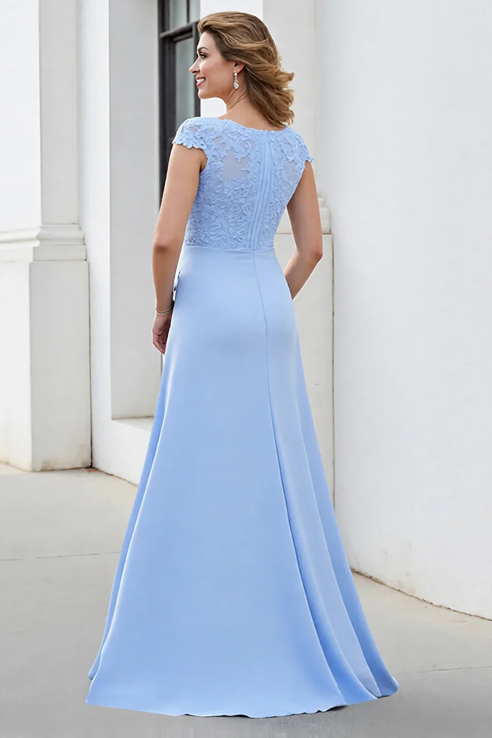 Elegant A-line decal waist cinching slim fit bridal mother dress