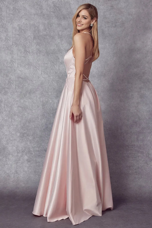 Elegant A-line illusion deep V-neck Sleeveless Lace Up Floor length prom dress for women hot sale