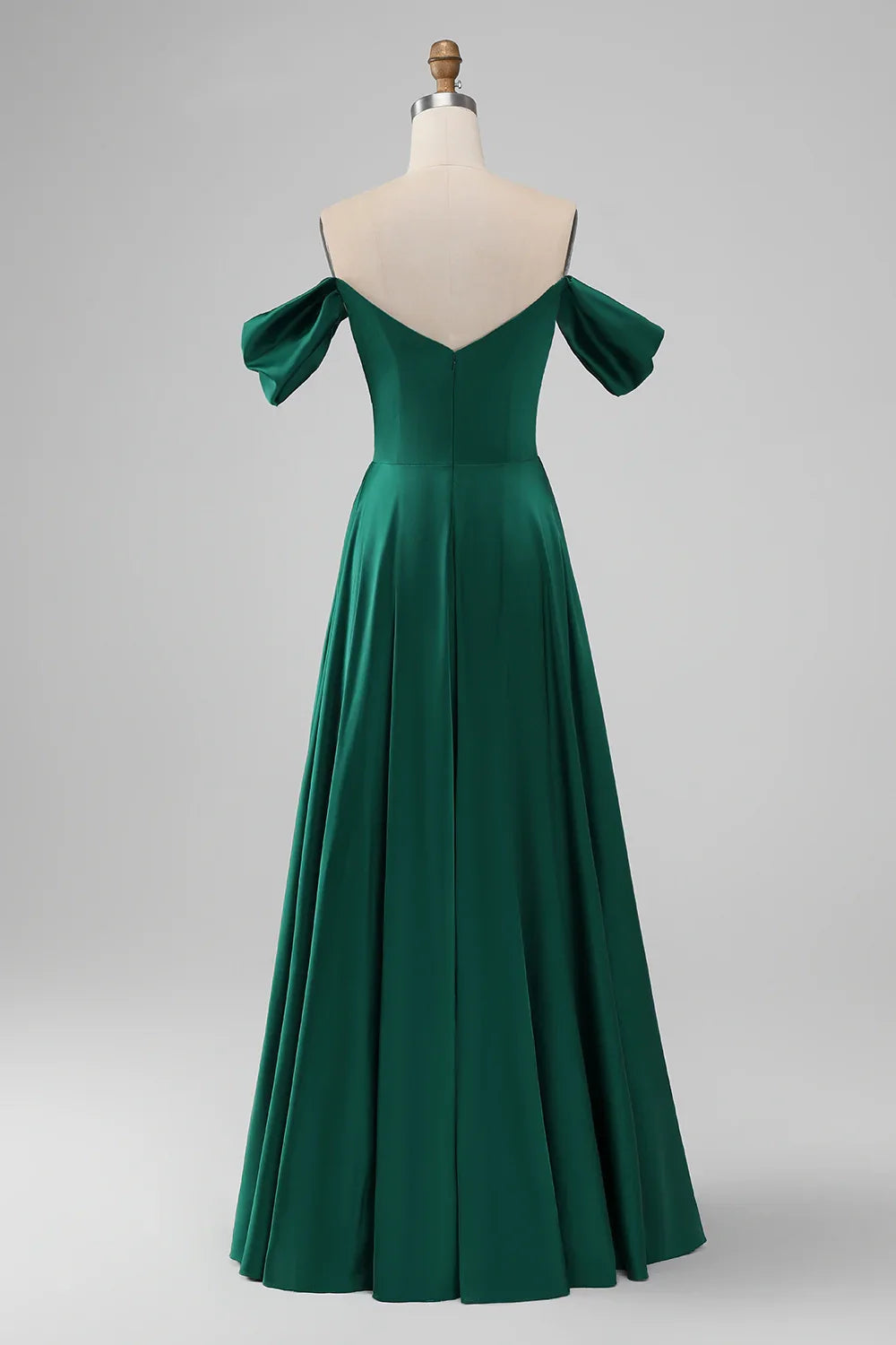 Elegant A-line off shoulder pleated satin long bridesmaid dress