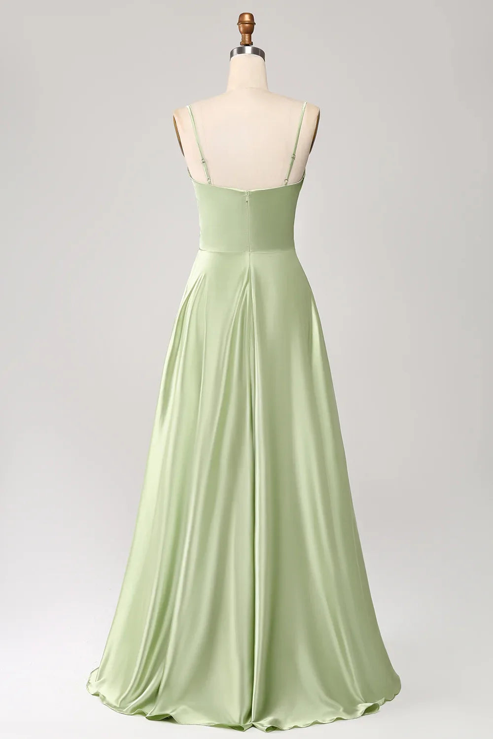 Elegant A-line pleated collar with thin shoulder straps and sequined extra long bridesmaid dress