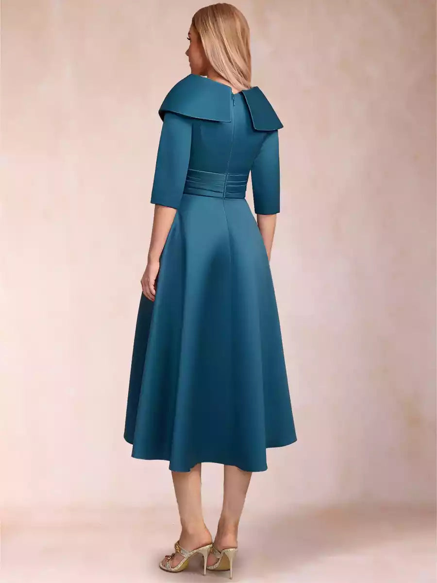Elegant A-line/princess style sweetheart collar with three quarter sleeves and knee high pleats, Mother of the Bride Dresses
