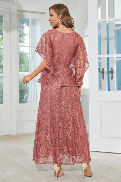 Elegant A-line round neck floor length lace bridal mother outfit