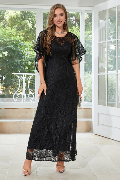 Elegant A-line round neck floor length lace bridal mother outfit