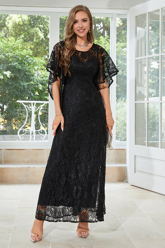 Elegant A-line round neck floor length lace bridal mother outfit