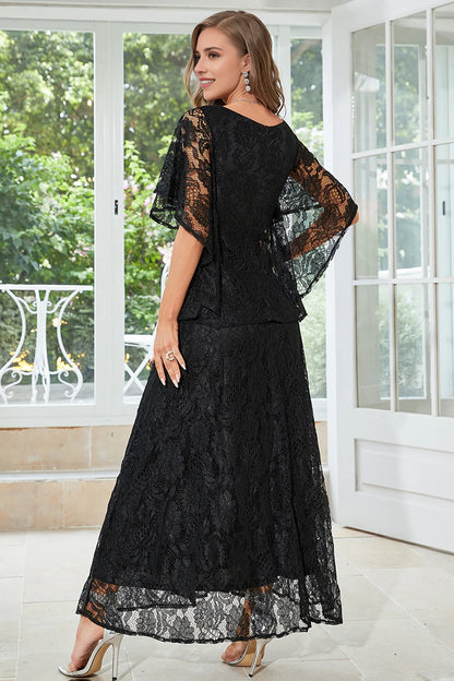 Elegant A-line round neck floor length lace bridal mother outfit