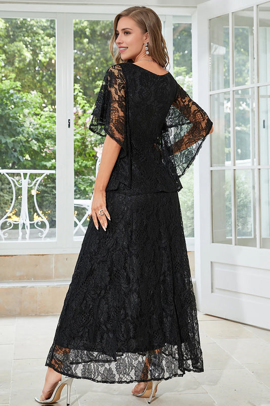 Elegant A-line round neck floor length lace bridal mother outfit