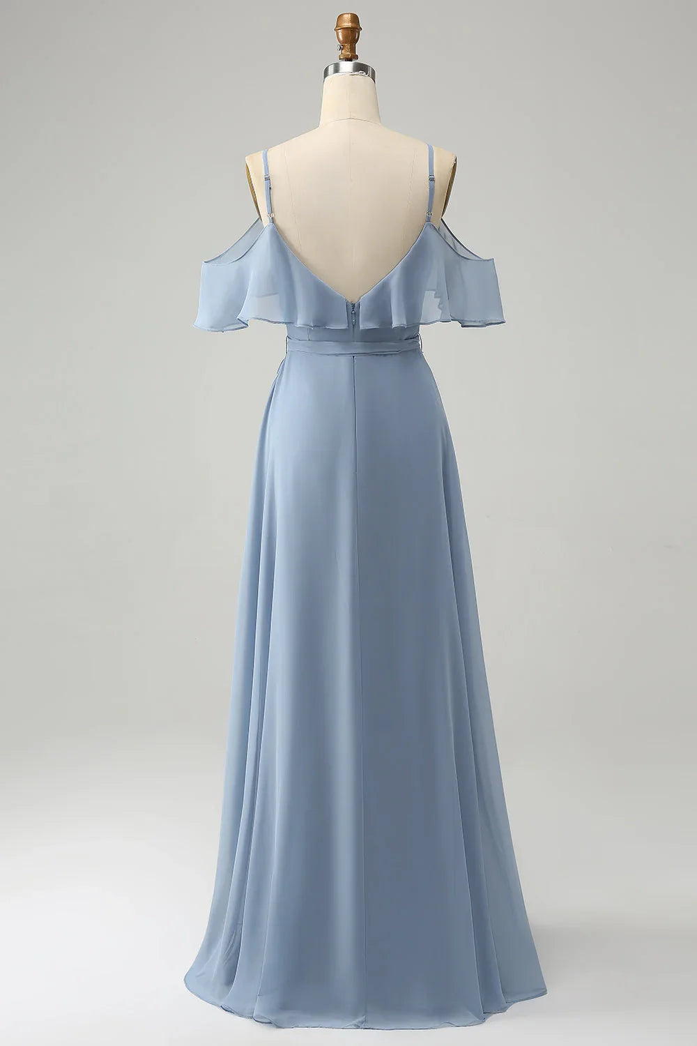 Elegant A-line slim shoulder chiffon slit long bridesmaid dress