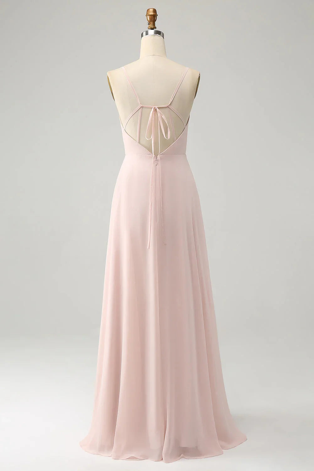 Elegant A-line slim shoulder chiffon slit long bridesmaid dress
