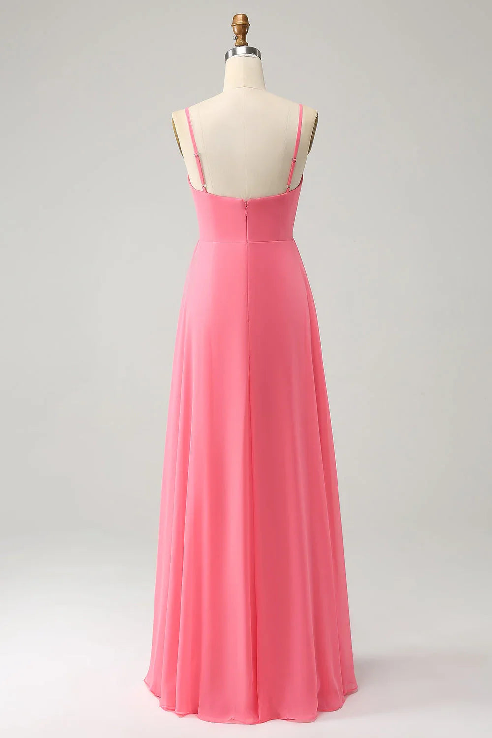Elegant A-line slim shoulder chiffon slit long bridesmaid dress
