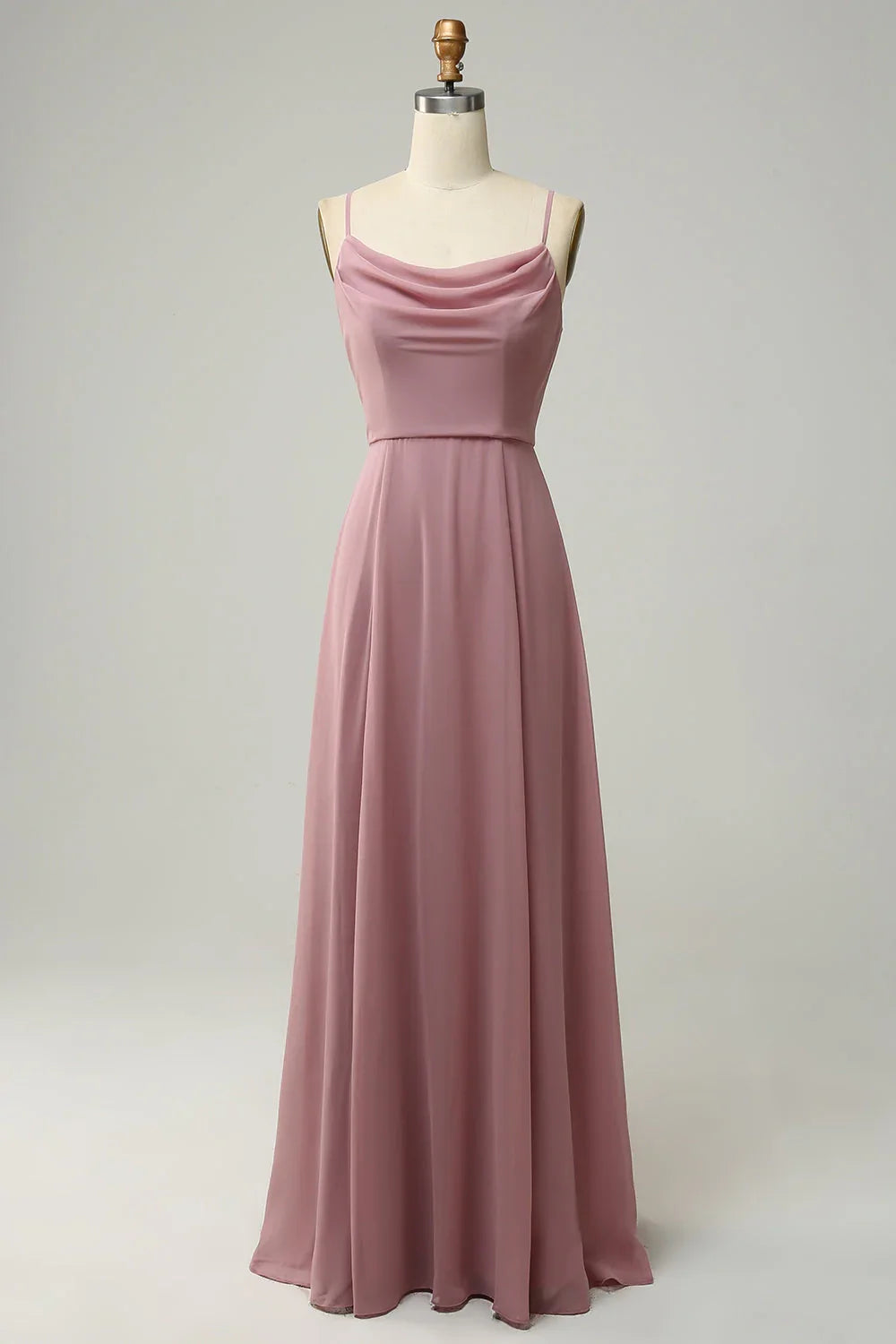 Elegant A-line slim shoulder sleeveless chiffon bridesmaid dress
