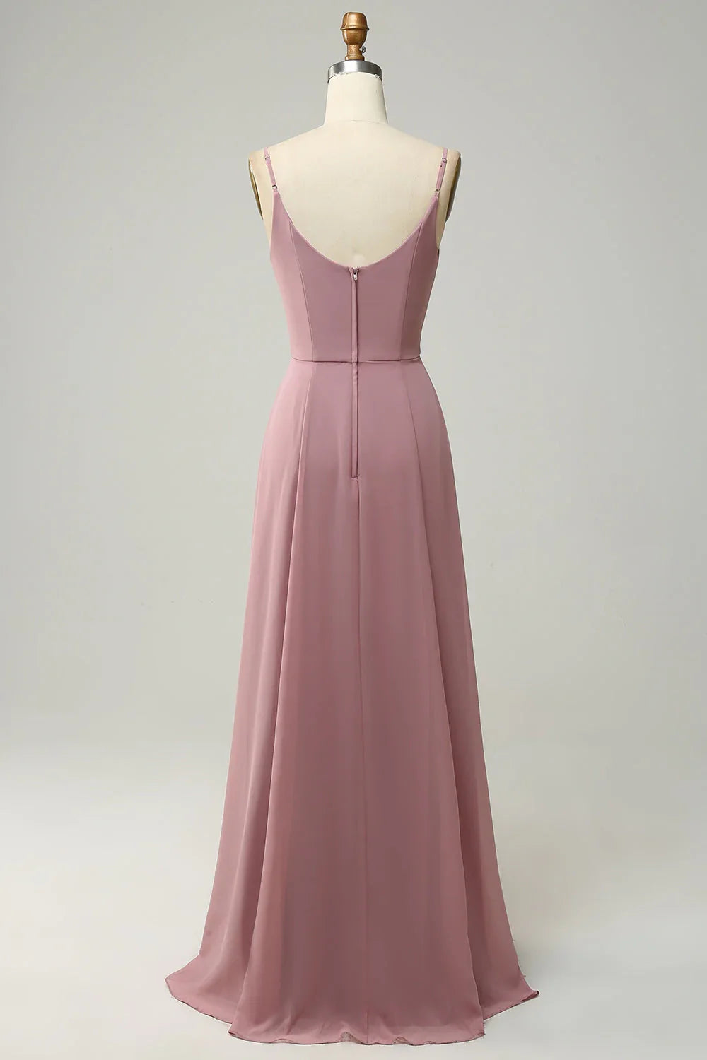 Elegant A-line slim shoulder sleeveless chiffon bridesmaid dress