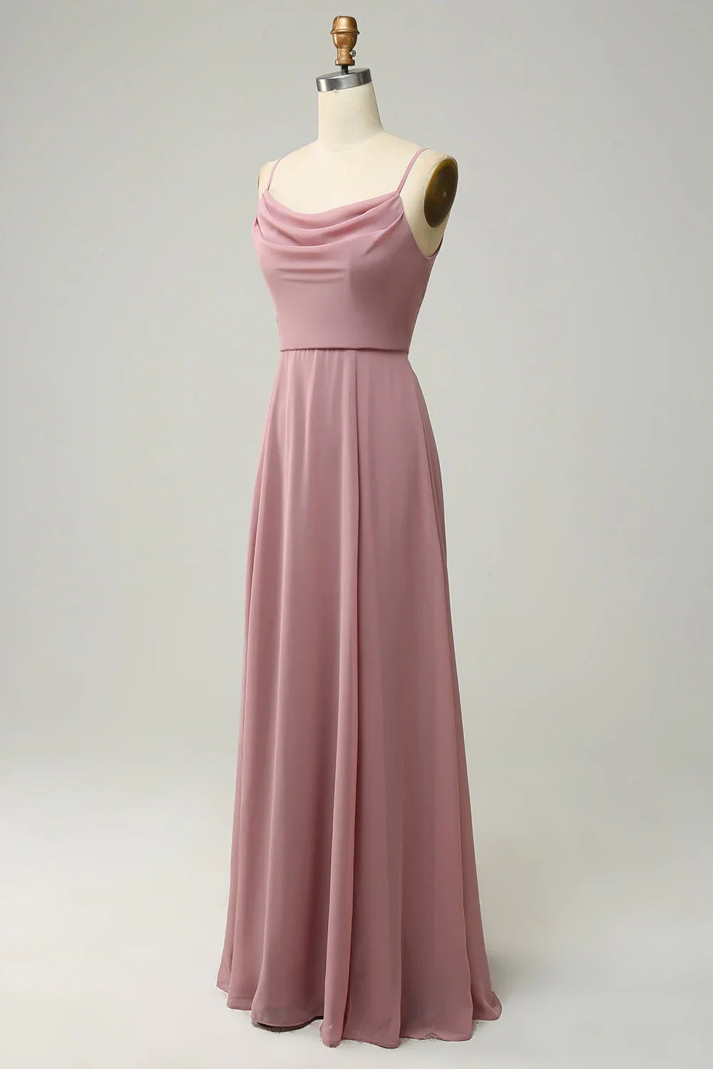Elegant A-line slim shoulder sleeveless chiffon bridesmaid dress