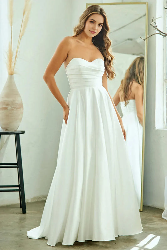 Elegant A-line sweetheart Strapless Back Zip Floor length prom dress for bride hot sale