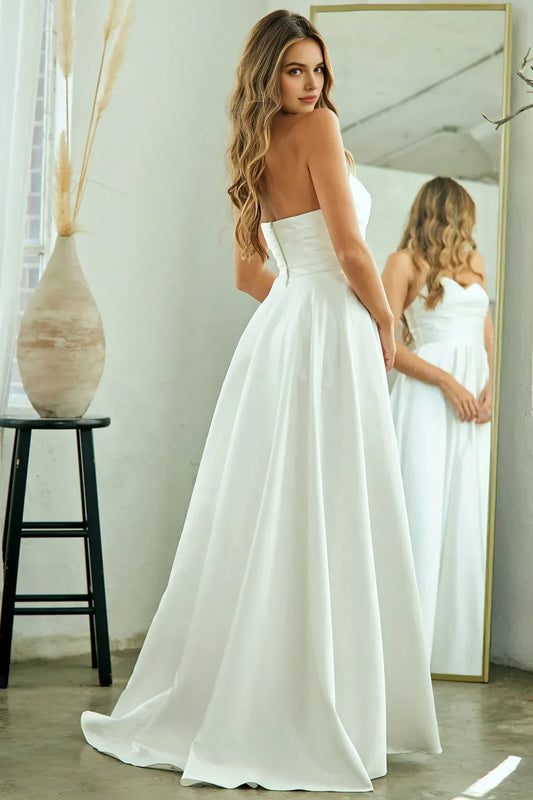 Elegant A-line sweetheart Strapless Back Zip Floor length prom dress for bride hot sale