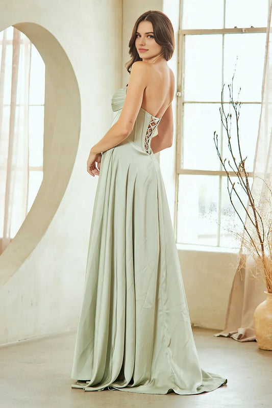 Elegant  A-line sweetheart Strapless Lace Up Floor length side leg slit prom dress for women hot sale