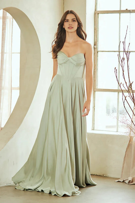 Elegant  A-line sweetheart Strapless Lace Up Floor length side leg slit prom dress for women hot sale