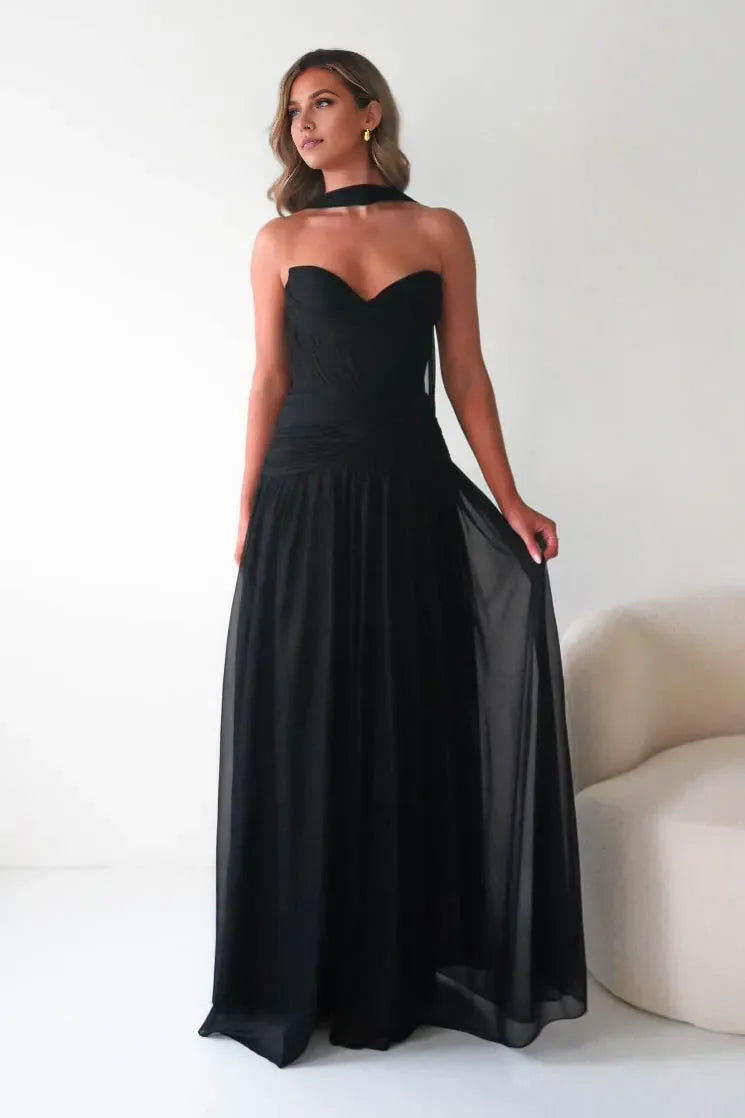 Elegant A Line Sweetheart  Neck Sleeveless Lace Up Back Floor Length Ruched chiffon Prom Dresses with Scarf