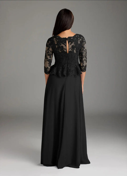 Elegant Black A-Line Sequins Boat neck Three-Quarter Sleeve Keyhole Illusion Back Zip Floor-Length Mother of the Bride Dress for women hot sale