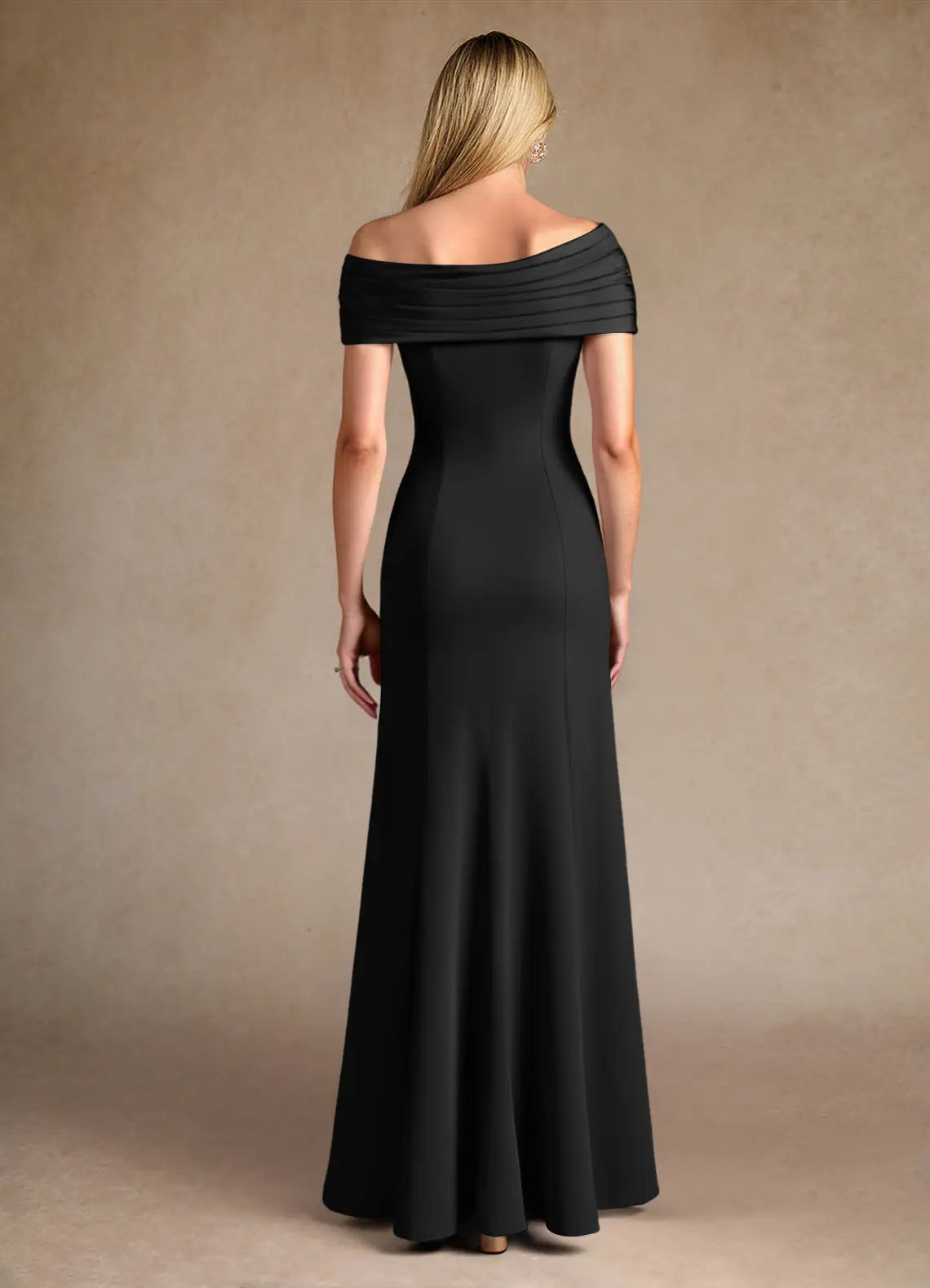 Elegant Black Mermaid Boat neck Cap Sleeves Side Zip Floor-Length Side Leg Slit Mother of the Bride Dress hot sale
