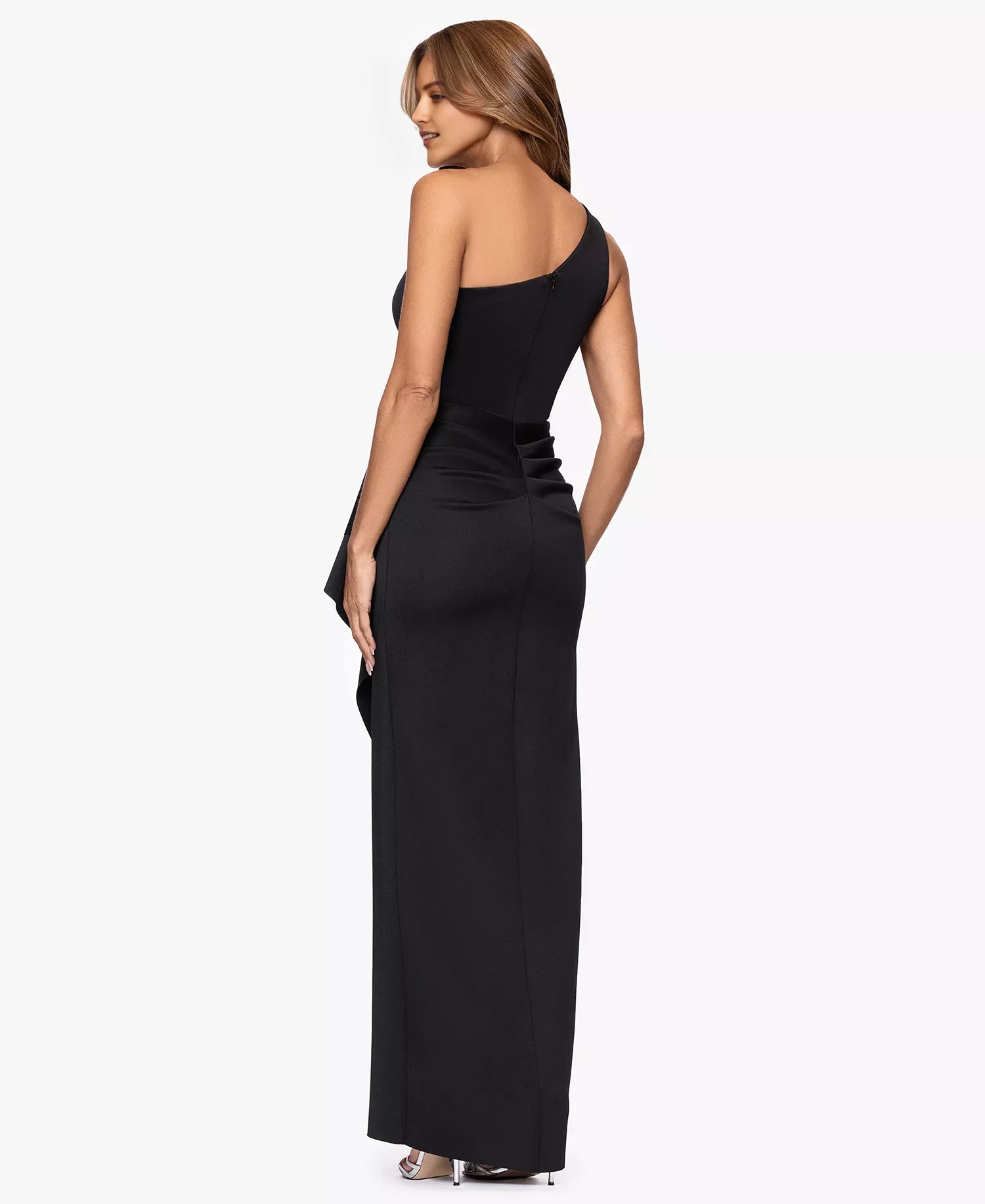 Elegant Black Mermaid One-Shoulder Sleeveless Zip-Back Floor-Length Ruched Evening Dresses
