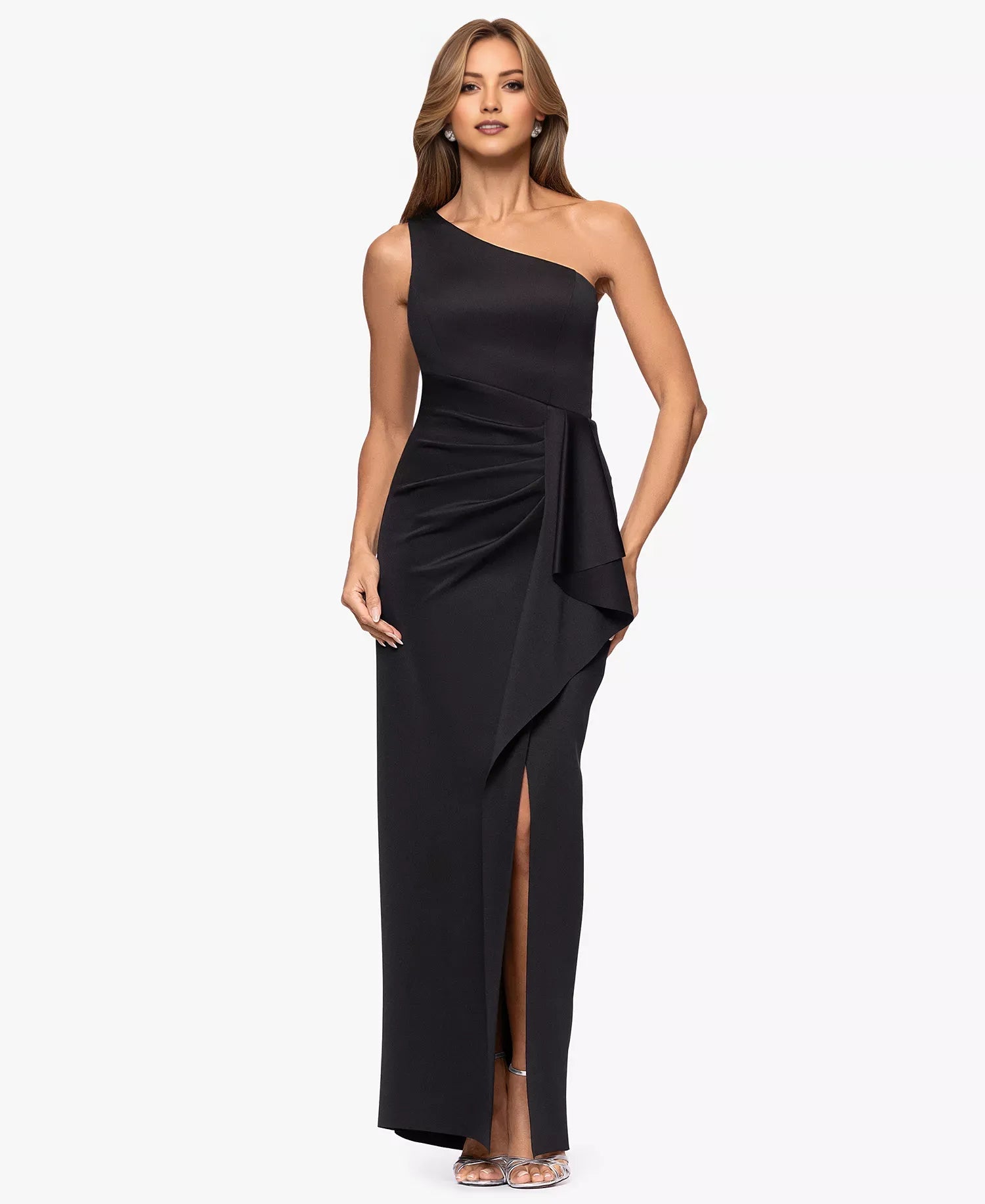 Elegant Black Mermaid One-Shoulder Sleeveless Zip-Back Floor-Length Ruched Evening Dresses