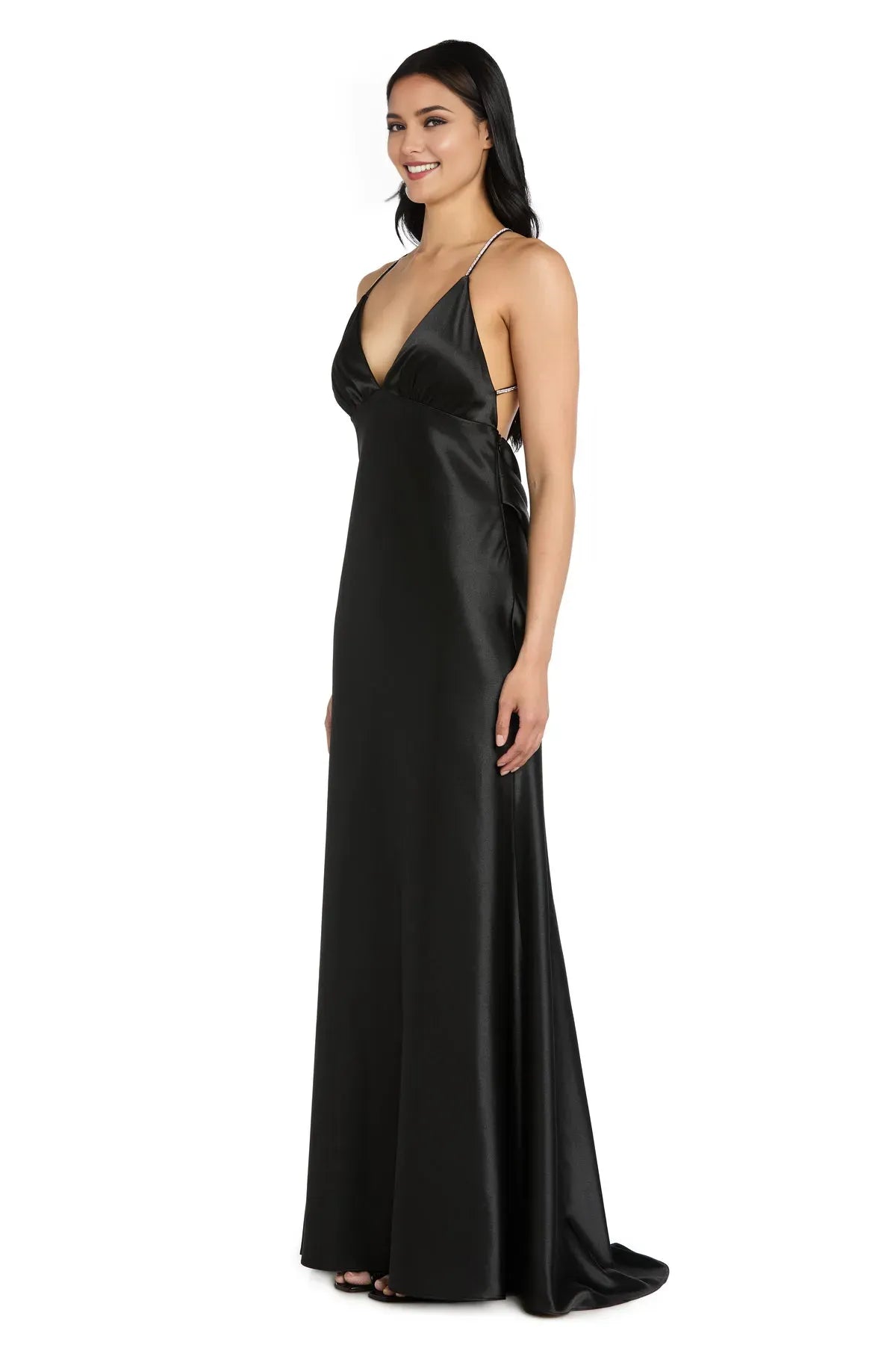 Elegant Black Sheath V -Neck Crystal Strap Cowl-Back Floor-Length Prom Dresses Women Hot sale ﻿