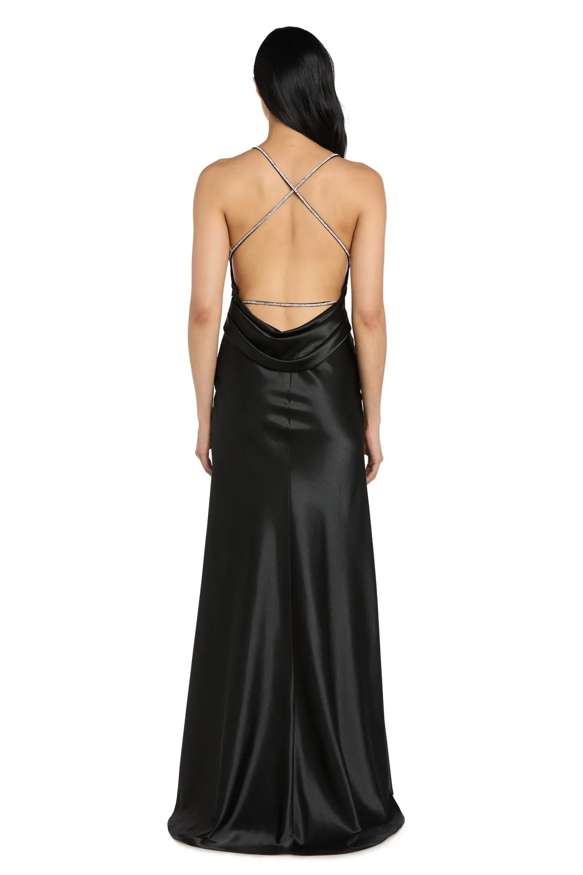 Elegant Black Sheath V -Neck Crystal Strap Cowl-Back Floor-Length Prom Dresses Women Hot sale ﻿