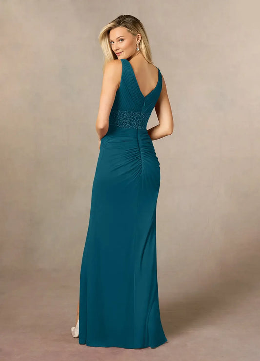 Elegant  Blue Mermaid Sequins V-Neck Sleeveless Back Zip Floor-Length Side Leg Slit Mother of the Bride Dress hot sale