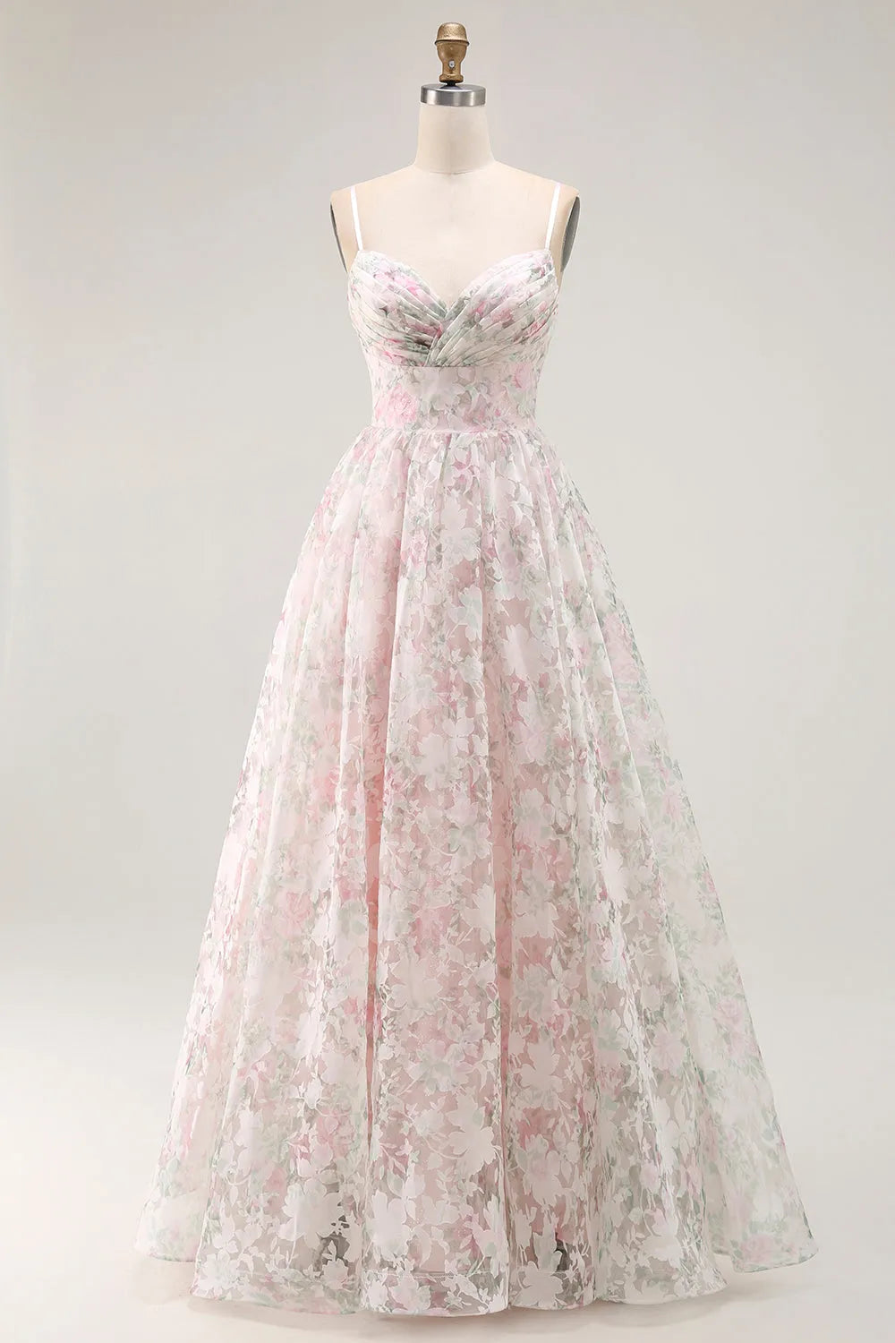 Elegant Blush A Line Sweetheart Neck  Puff Sleeve Lace Up Back Floral Floor-Length Prom Dress Hot Sale
