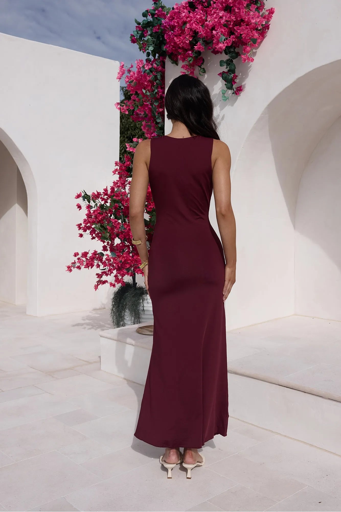 Elegant Burgundy Mermaid Deep V-Neck Sleeveless Ruched Embellished Satin Ankle-Length Prom Dresses hot sale