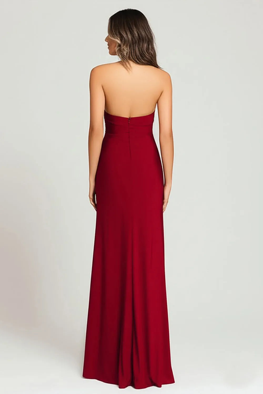 Elegant Burgundy Sheath Halter Neck Sleeveless Backless High Side Slit Floor-Length Prom Dresses with Slit
