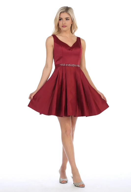 Elegant Burgundy V Neck Sleeveless Back Zip Short-Mini Homecoming Dress for bride hot sale
