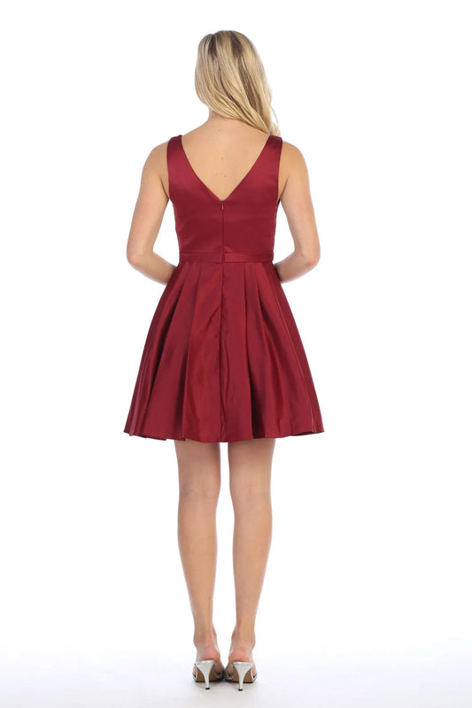 Elegant Burgundy V Neck Sleeveless Back Zip Short-Mini Homecoming Dress for bride hot sale