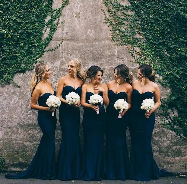 Elegant and sweet navy blue mermaid long bridesmaid dress