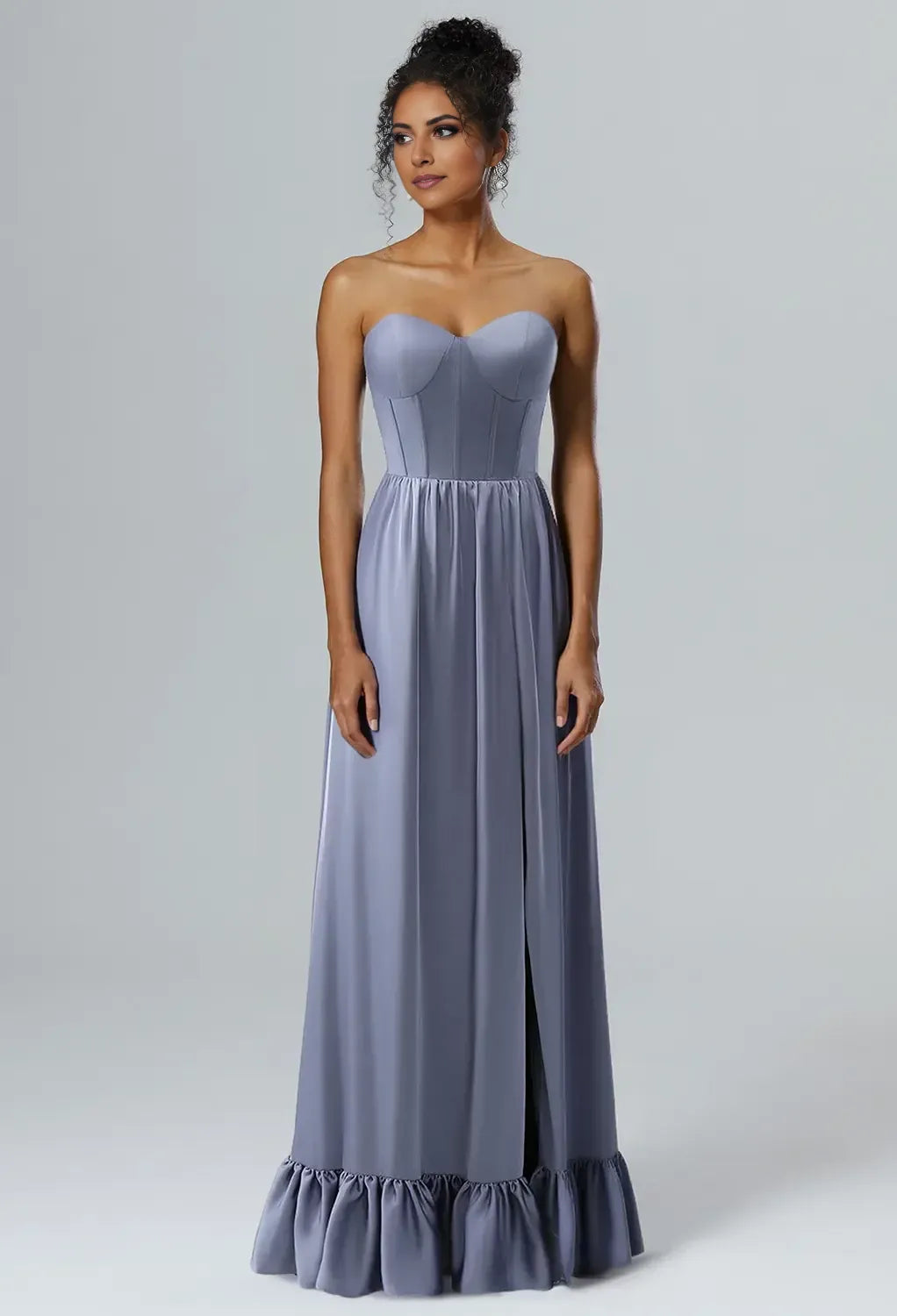 Elegant Coronet Blue A-Line Sweetheart Neckline Strapless Back Zip Floor-Length Prom Dresses